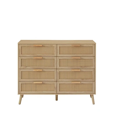 Casainc Wooden Storage Cabinet 8 Double Dresser with rattan drawers