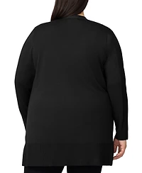 Melissa Paige Plus Ribbed-Trim High-Low Cardigan Sweater