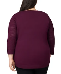 Melissa Paige Plus Pointelle-Yoke 3/4-Sleeve Sweater