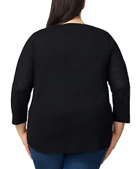 Melissa Paige Plus Pointelle-Yoke 3/4-Sleeve Sweater