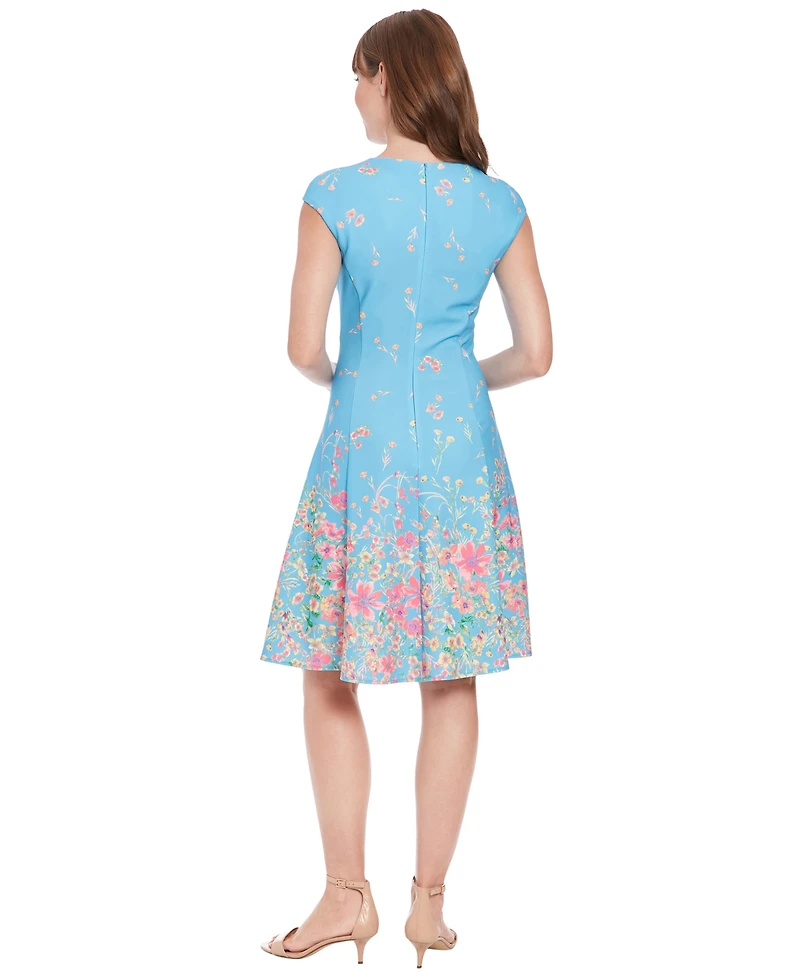 London Times Women's Scattered Floral-Print Fit & Flare Dress