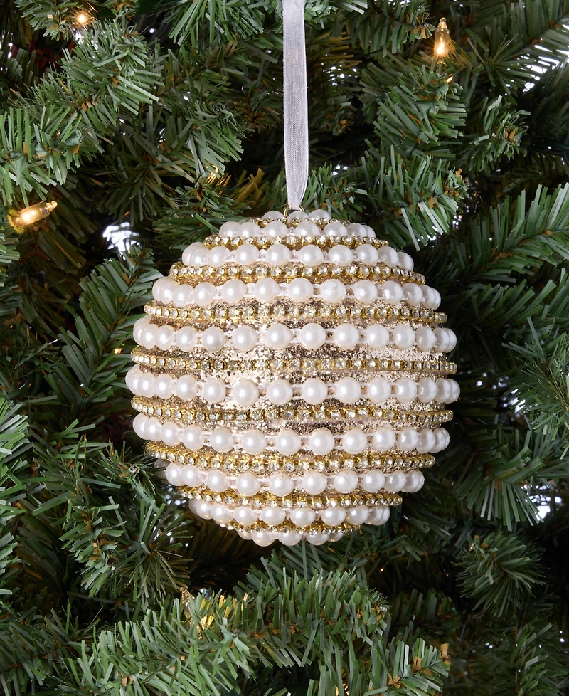 Holiday Lane Gilded Glamour Pearl Stripe Ball Ornament, Macy's Exclusive