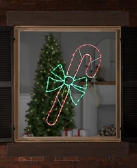Northlight 28" Led Lighted Candy Cane with Bow Christmas Window Silhouette