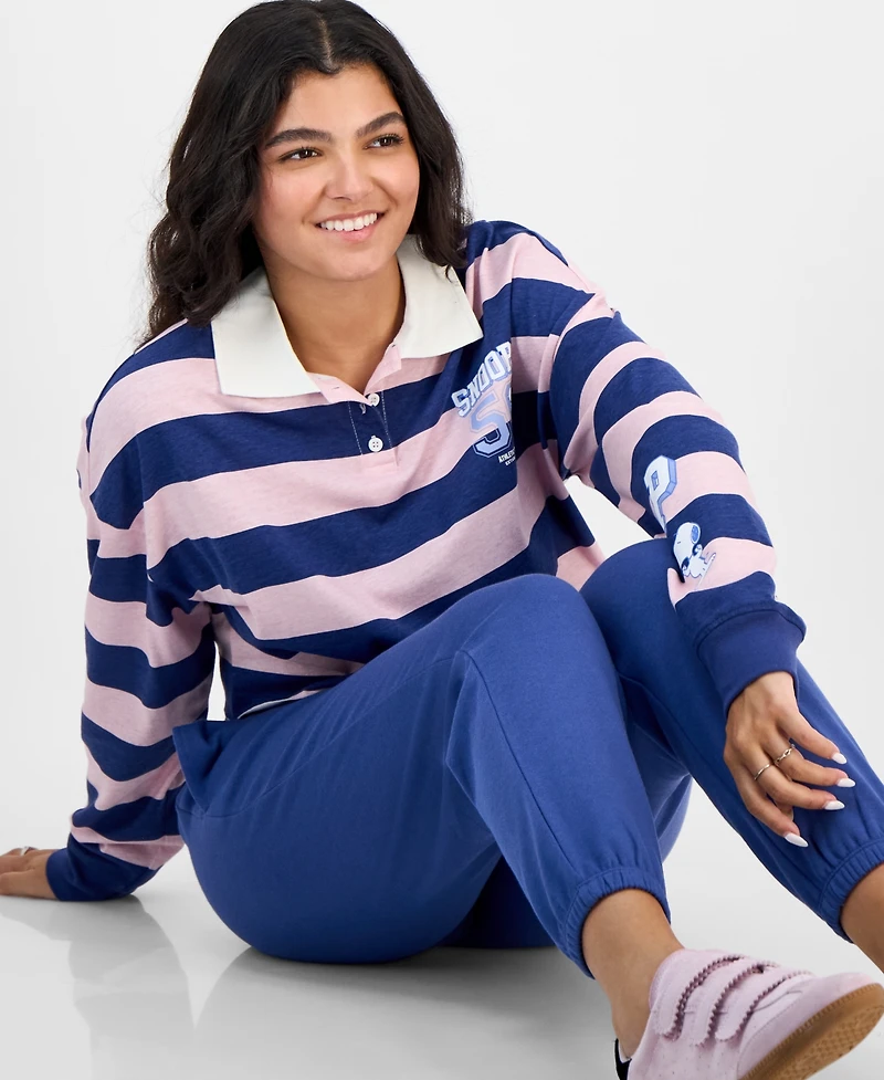 Love Tribe Juniors' Cropped Snoopy Rugby Shirt