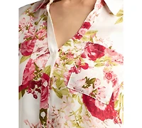 Bcx Juniors' 3/4-Sleeve Printed Button-Front Blouse