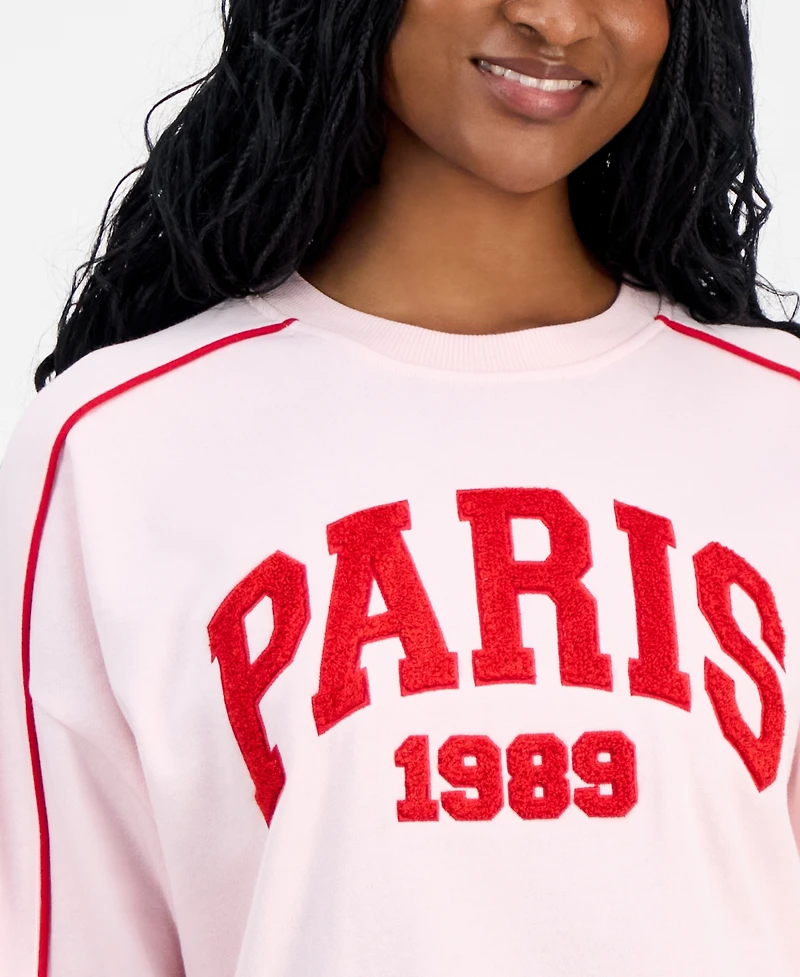 Rebellious One Juniors' Paris Chenille Patch Sweatshirt