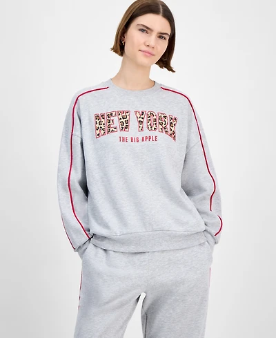 Rebellious One Juniors' Leopard New York Crewneck