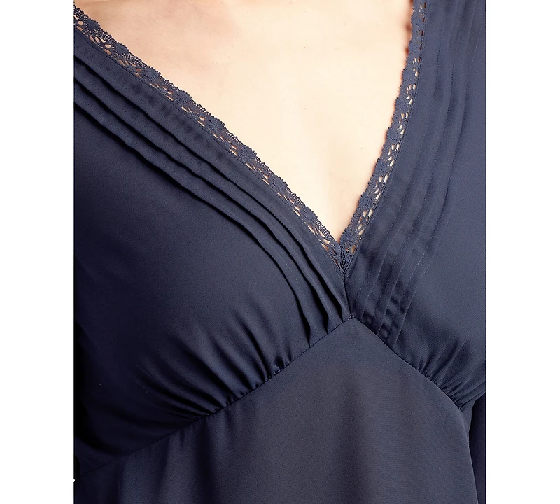 Bcx Juniors' 3/4-Sleeve Pleated V-Neck Top