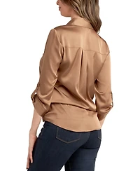 Bcx Juniors' 3/4-Sleeve Tie-Front Satin Top