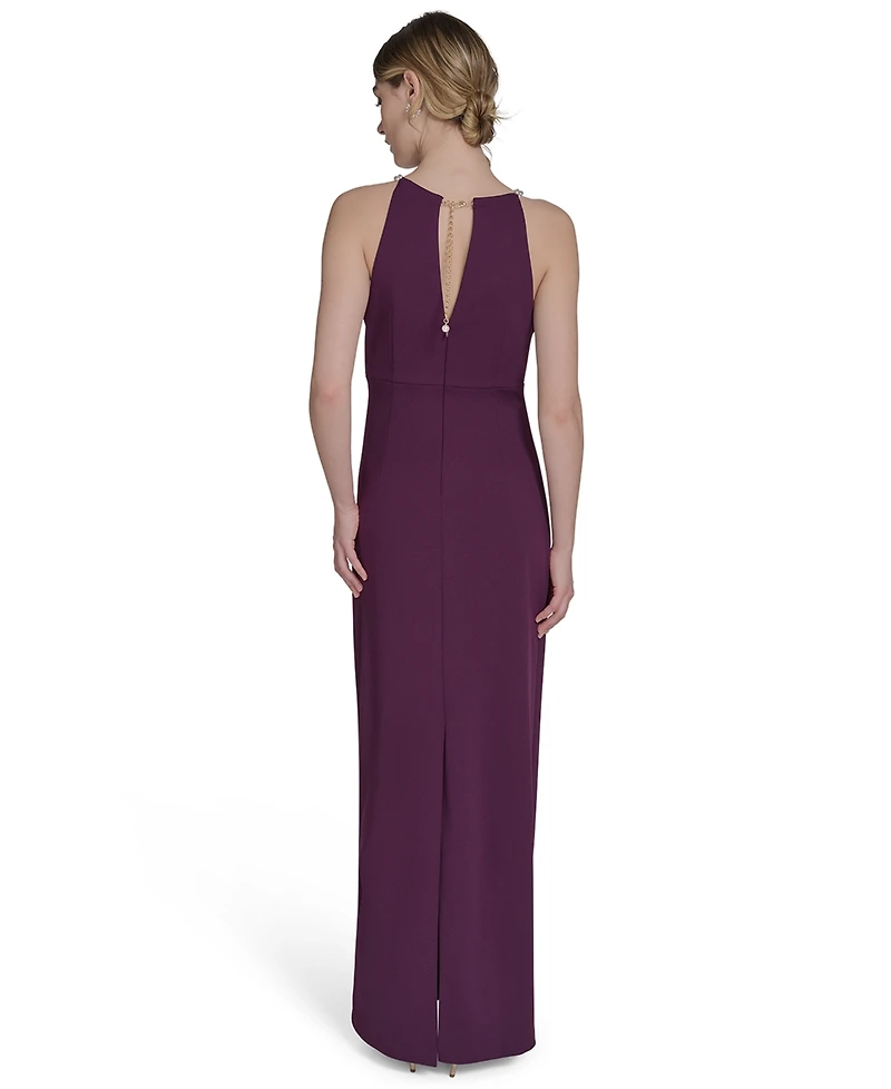 Eliza J Petite Scuba Crepe Halter Side-Tuck Gown