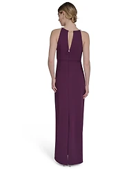 Eliza J Petite Scuba Crepe Halter Side-Tuck Gown