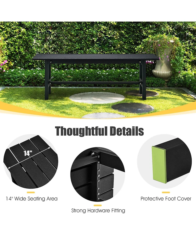 Gymax Outdoor Hdpe Bench w/ Metal Frame 47'' x 14'' 16'' for Yard Garden