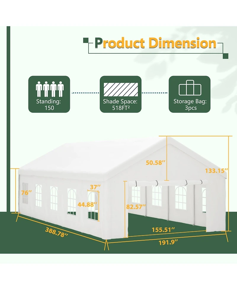 Mondawe 16x32ft Commercial Party Tent - Waterproof Outdoor Canopy with Removable Walls