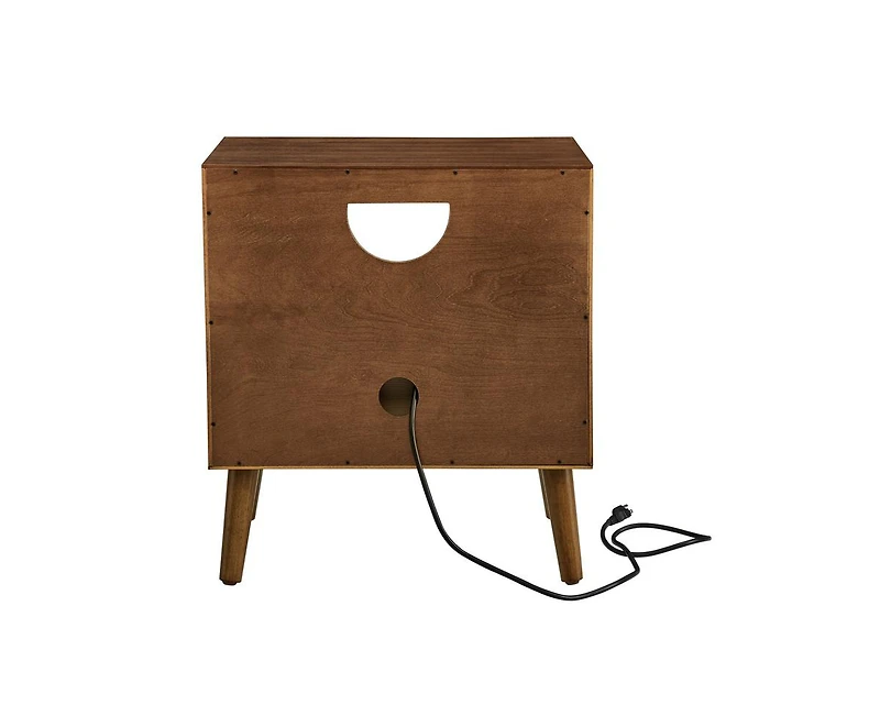 Small Cabinet with Usb Charging Ports & Outlet Hole & 4 Solid Wood Legs