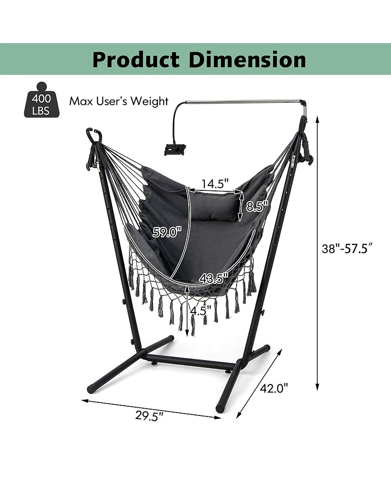 Gymax Hammock Chair with Stand Phone Holder Adjustable Swing Indoor & Outdoor Use