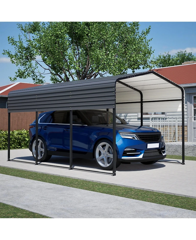 Mondawe 10x15FT Heavy Duty Metal Carport - Galvanized Steel Vehicle Shelter with Uv Cover