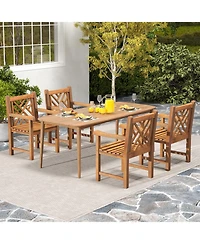 Gymax 4 Pcs Teak Wood Patio Dining Chair Outdoor Armchair w/ Slatted Seat & Solid Legs