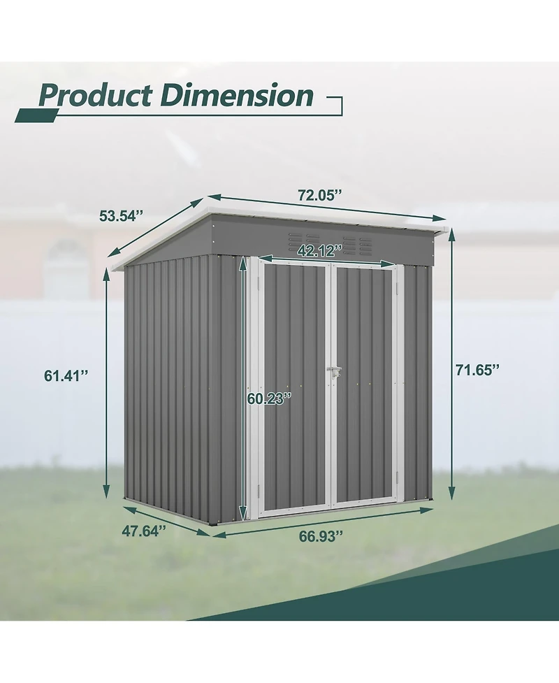 Mondawe 6'x4' Galvanized Steel Outdoor Storage Shed with Lockable Door