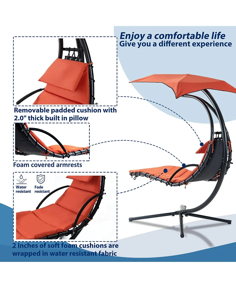 Mondawe Hanging Chaise Lounger with Removable Canopy (Orange)