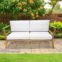 Sunnydaze Decor Bodie Acacia Wood Outdoor Patio Loveseat with Bone White Cushions - 62" W