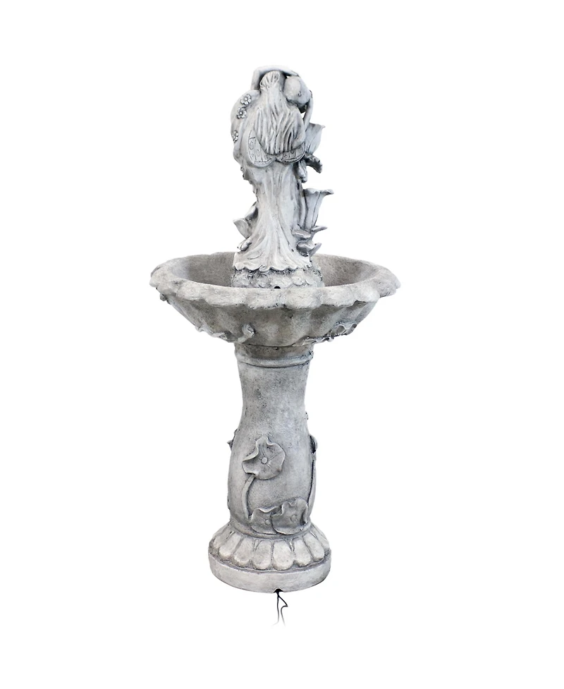 Sunnydaze Decor Outdoor Polyresin Fairy Flower Solar Powered Water Fountain Feature with Battery Backup - 42"