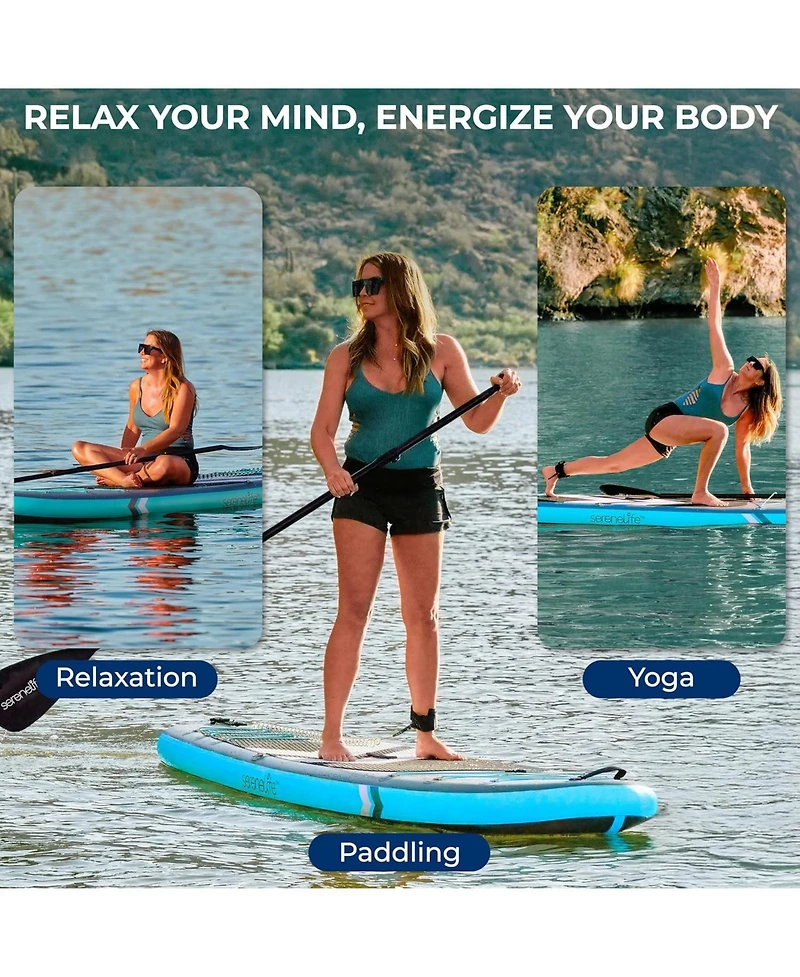 Inflatable Stand-Up Paddle-Board with Double-Action Hand Pump, 3-Piece Aluminum Sup Paddle, Leash, Repair Kit and Backpack, Black