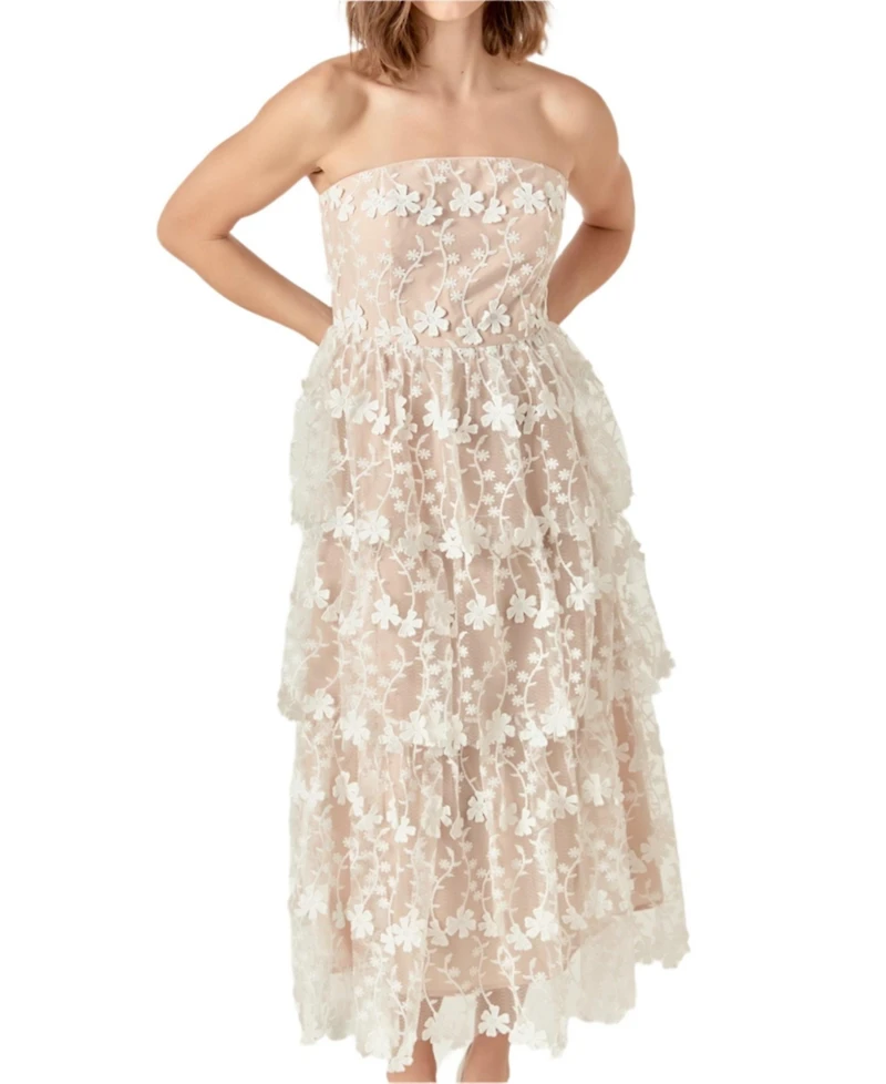 endless rose Women's Strapless Crochet Layered Midi Dress