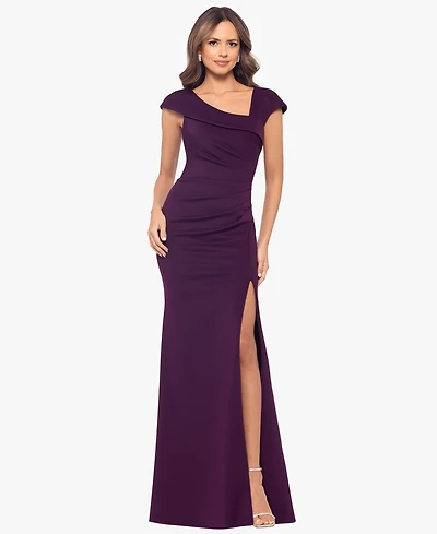 Xscape Petite Asymmetric Front Slit Evening Gown