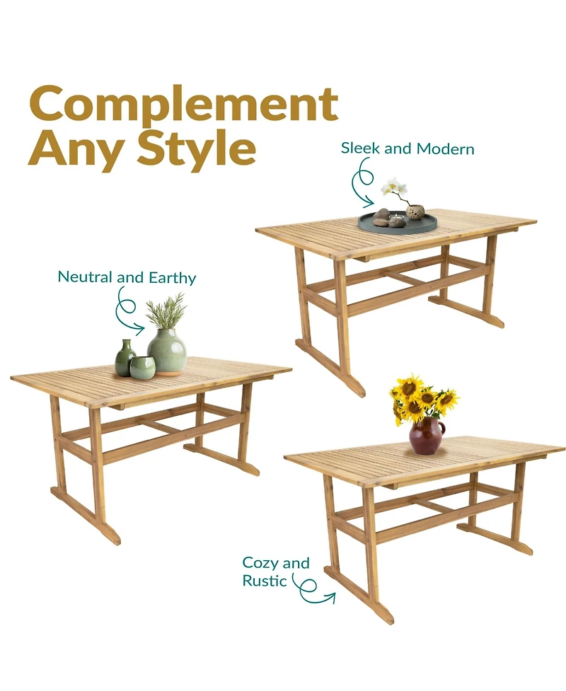 Sunnydaze Decor Hatteras Acacia Wood Outdoor Dining Table with Natural Oil Finish - 57"