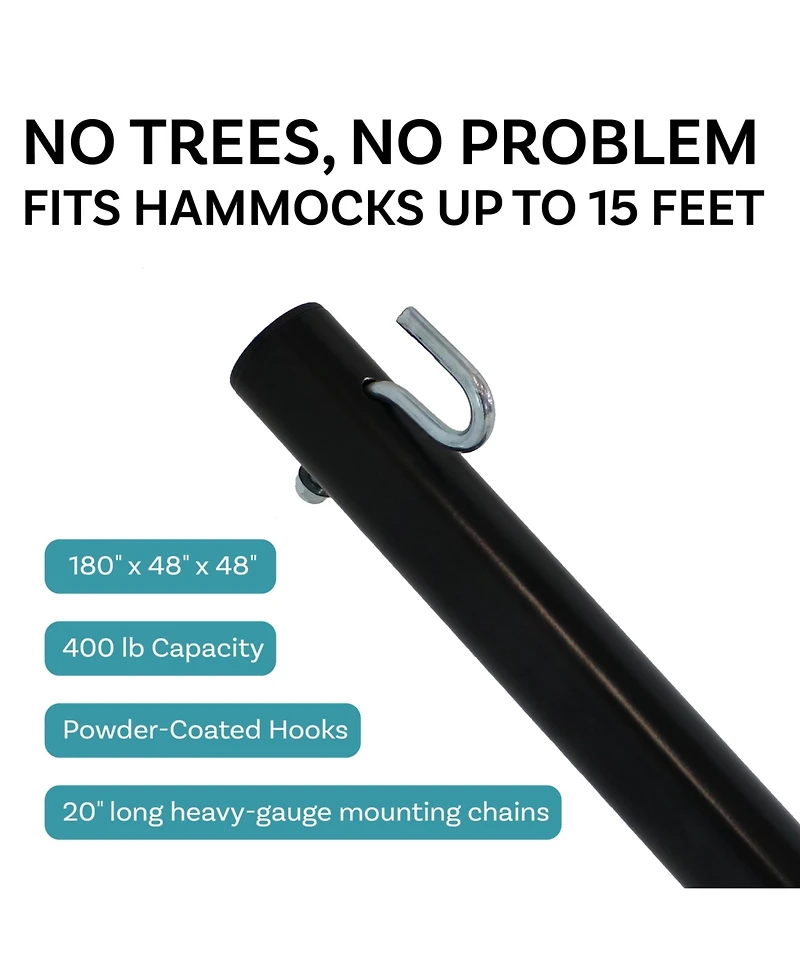 Sunnydaze Decor Outdoor 2-Person Double Polyester Rope Hammock with Wood Spreader Bar and 15ft Black Steel Stand