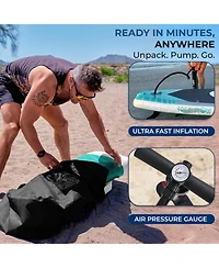 Free-Flow Welded Inflatable Stand-Up Paddle-Board with Double-Action Hand Pump, 3-Shaft Aluminum Paddle, Repair Kit and Backpack (Black)