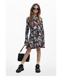 Desigual Girls's Long sleeve cat skater dress