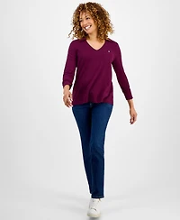 Style & Co Women's Collared V-Neck Long-Sleeve Knit Top, Exclusively at Macy's