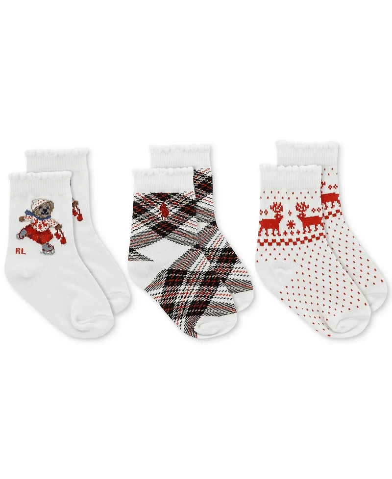 Polo Ralph Lauren Baby Holiday Skater Bear Crew Socks, 3 Pack