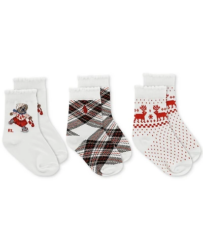 Polo Ralph Lauren Baby Holiday Skater Bear Crew Socks, 3 Pack