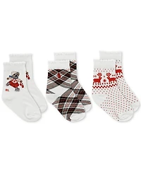 Polo Ralph Lauren Baby Holiday Skater Bear Crew Socks, 3 Pack