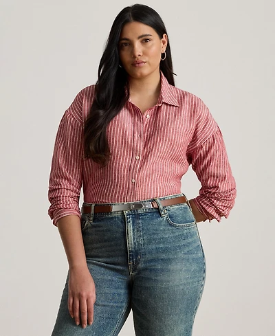 Lauren Ralph Plus Striped Linen Shirt