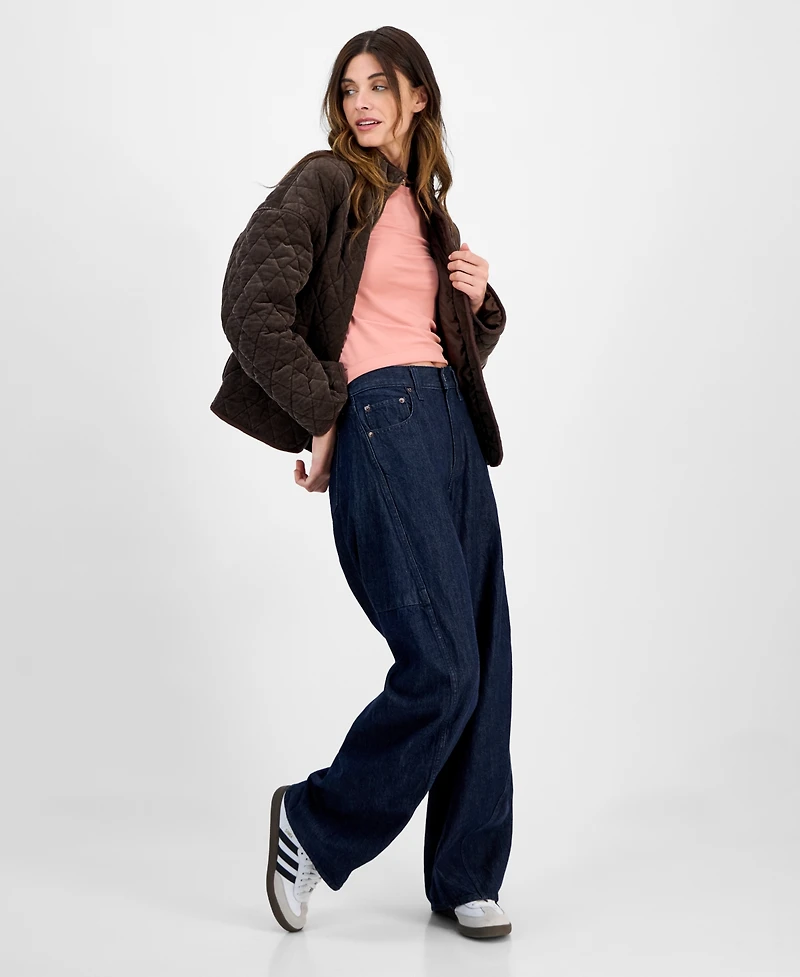CoffeeShop Juniors' Quilted Corduroy Zip-Front Coat
