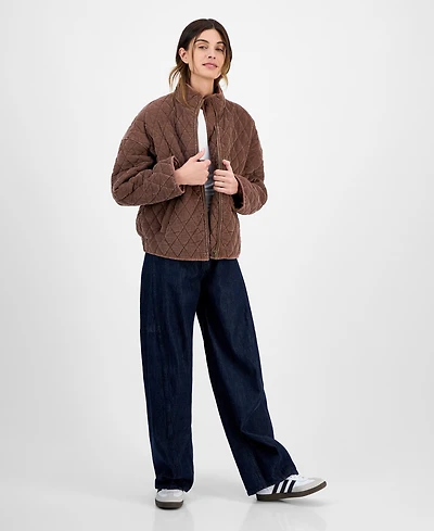 CoffeeShop Juniors' Quilted Corduroy Zip-Front Coat
