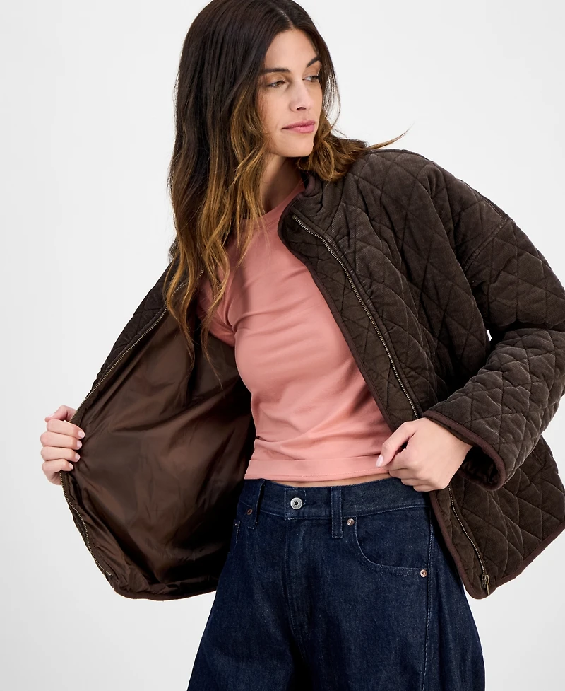 CoffeeShop Juniors' Quilted Corduroy Zip-Front Coat