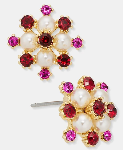 Stone & Imitation Pearl Cluster Stud Earrings