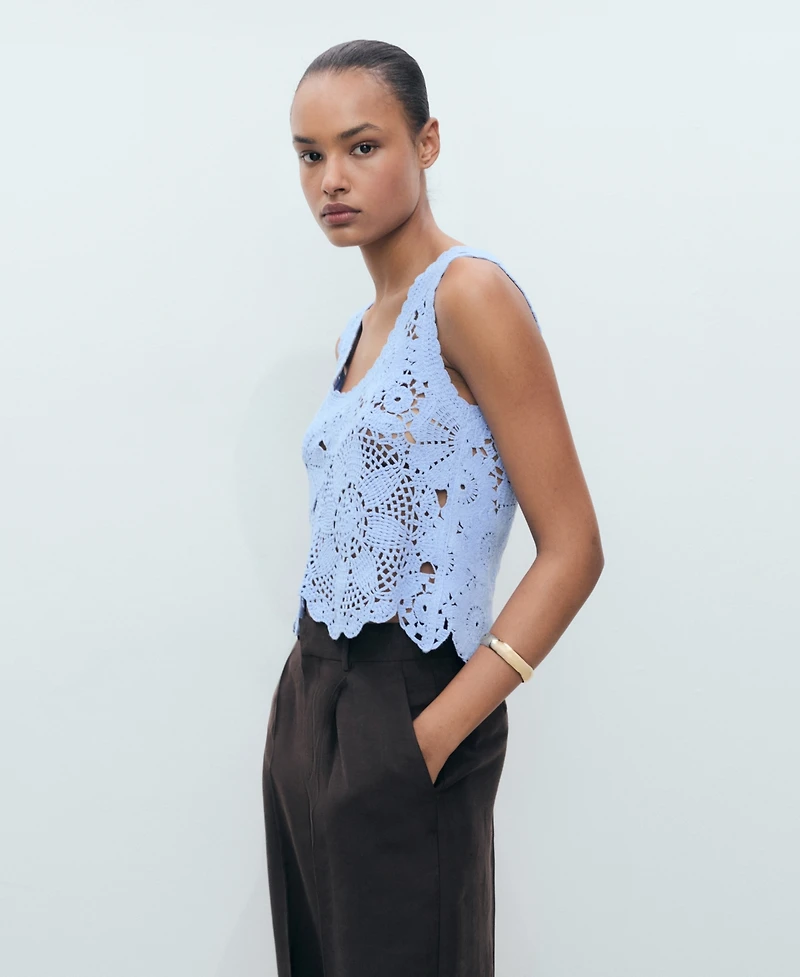 Mango Women's Flowers Crochet Top