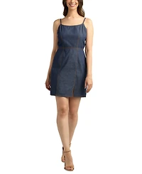 Bcx Juniors' Washed Denim Front-Slit Mini Dress