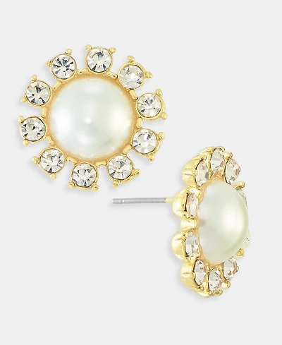 Charter Club Pave & Imitation Pearl Button Earrings, Macy's Exclusive