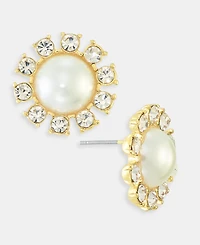 Charter Club Pave & Imitation Pearl Button Earrings, Macy's Exclusive