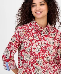 Nautica Jeans Women's Cotton Paisley-Print Roll-Tab Shirt