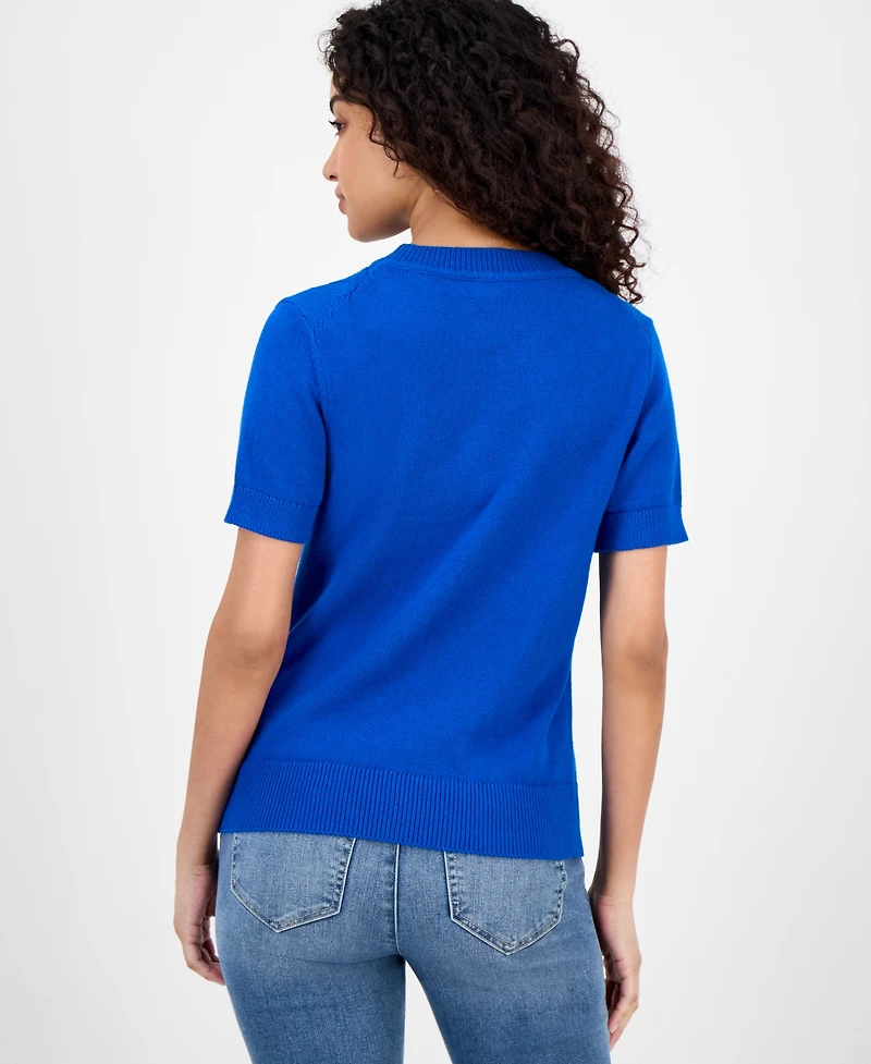 Nautica Jeans Women's Cotton Cable-Knit Short-Sleeve Sweater