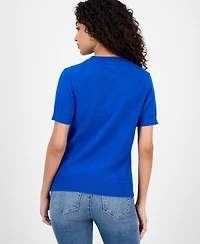 Nautica Jeans Women's Cotton Cable-Knit Short-Sleeve Sweater