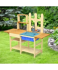 Gymax Wooden Kids Pretend Kitchen Play Set Outdoor Cooking Toy Gift Toddler Child