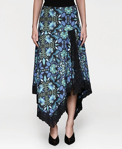 Avec Les Filles Women's Lace Trim Handkerchief Hem Skirt